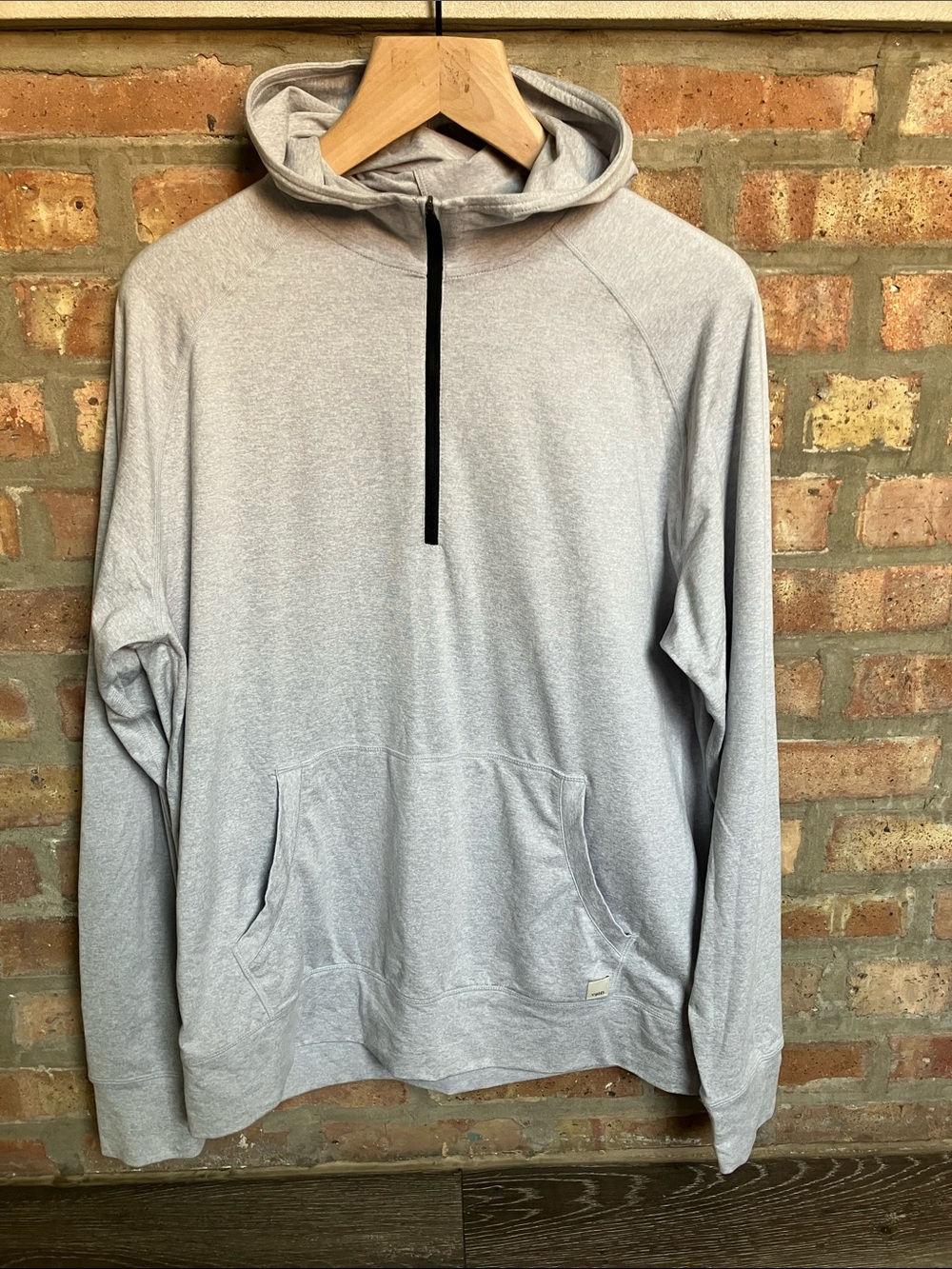 Vuori Men's Ponto Performance 1/2 Zip Hoodie in a light grey